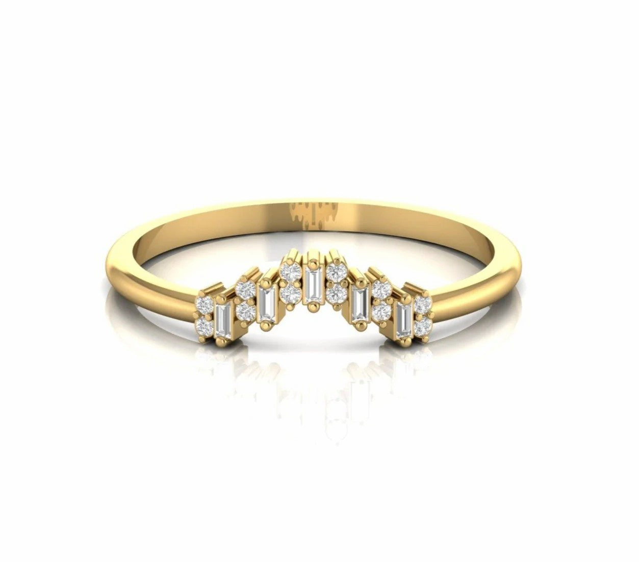 0.16 Carat Baguette and Round Natural Diamond Curved Ring