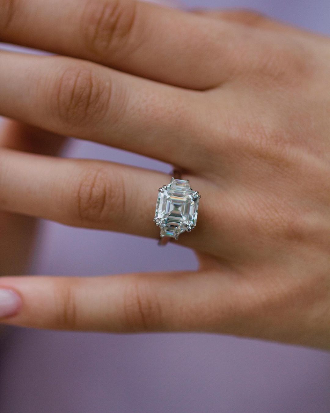 4.25 Carats Center Asscher Cut Natural Diamond 14K Gold Ring