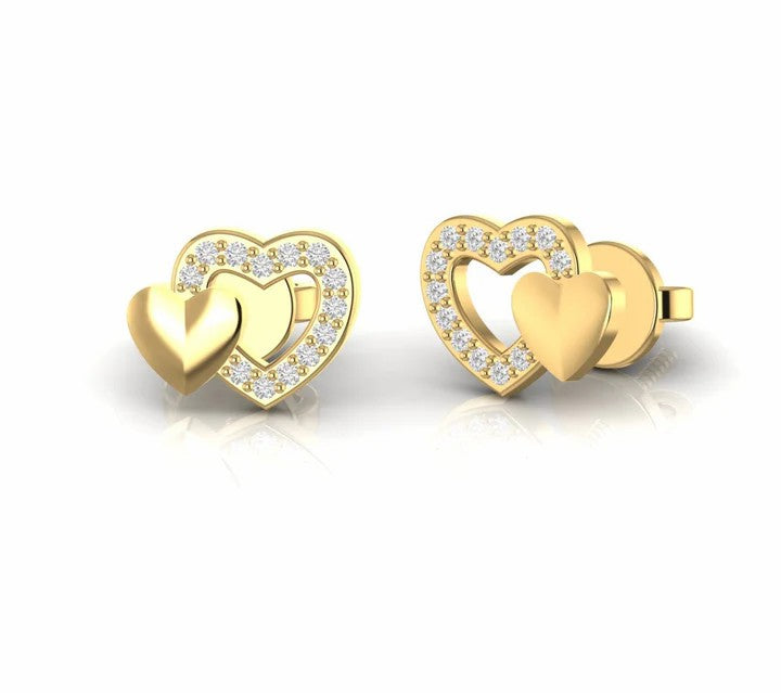 Double Heart Natural Diamond Minimalist Stud Earrings