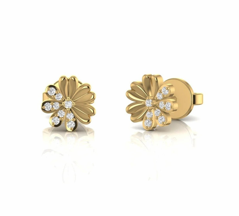 Round Natural Diamond Dainty Floral Stud Earrings