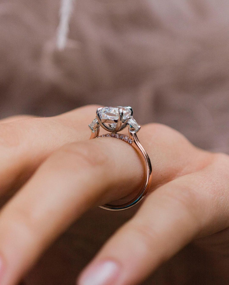 2.2 Carat Cushion Cut And  Pear Camilla Natural Diamond Two-Tone 14k White And Rose Gold With a Pink Diamond Bridge