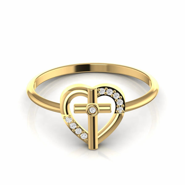 Cross Religious Round Natural Diamond Heart Engagement Ring