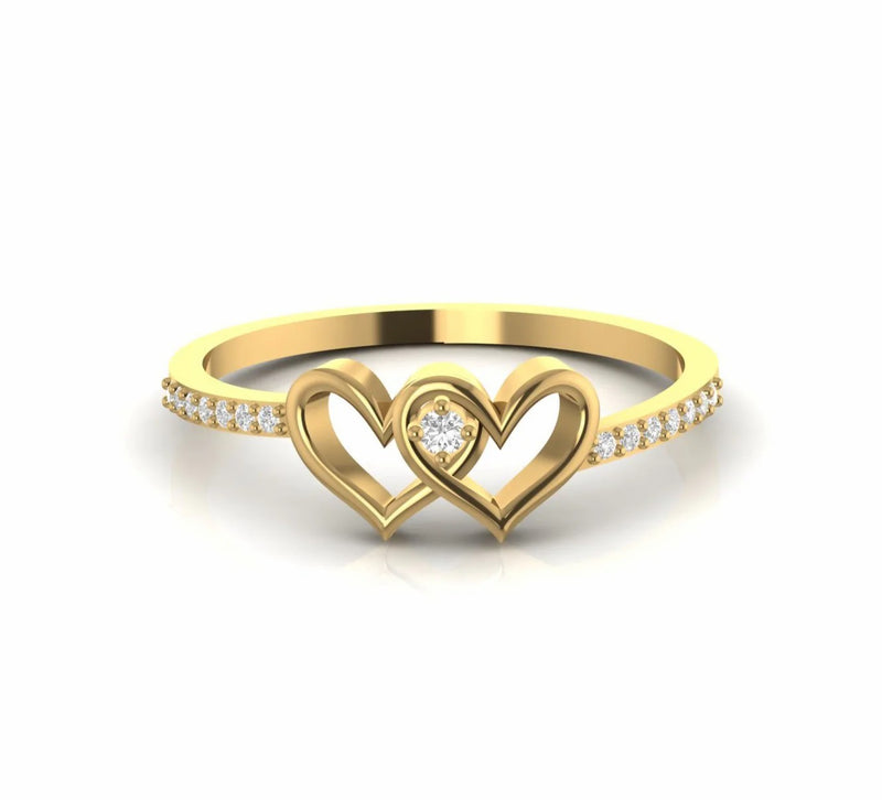 Double Heart Round Natural Diamond Minimalist Wedding Ring