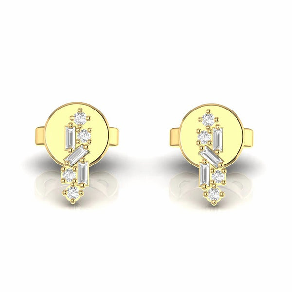 Baguette and Round Natural Diamond Dainty Stud Earrings