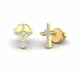 Baguette and Round Natural Diamond Cross Stud Earrings