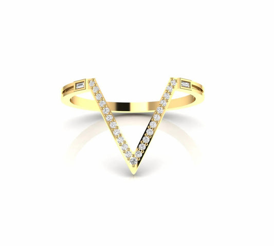 Baguette and Round Natural Diamond Dainty Ring
