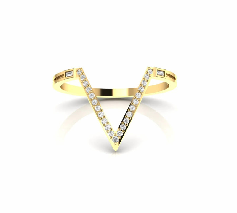 Baguette and Round Natural Diamond Dainty Ring