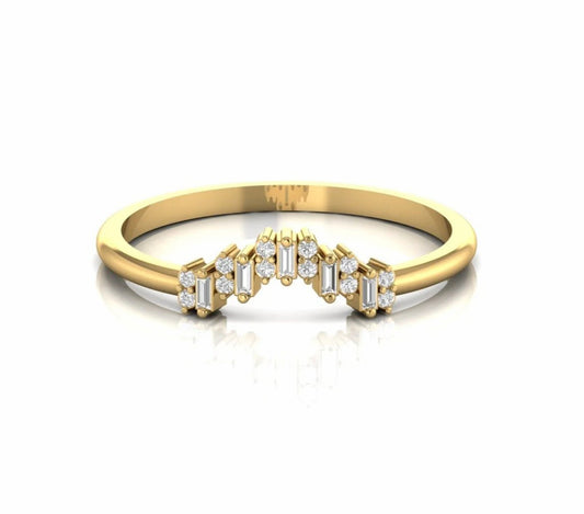 0.16 Carat Baguette and Round Natural Diamond Curved Ring