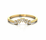 0.16 Carat Baguette and Round Natural Diamond Curved Ring