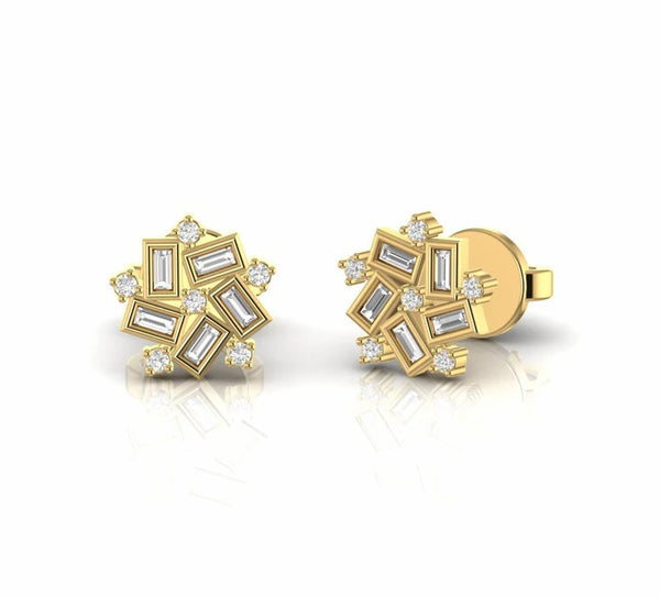 0.26 Carat Baguette and Round Natural Diamond Stud Earrings