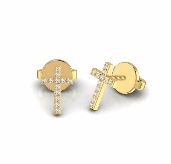 Cross Religious Natural Diamond Stud Earrings