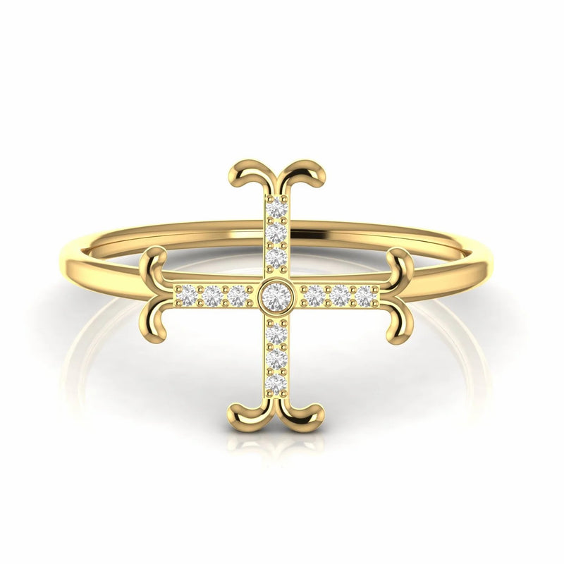 Round Natural Diamond Cross Religious Symbolic Ring