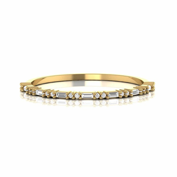 0.22 Carat Baguette and Round Natural Diamond Stackable Ring