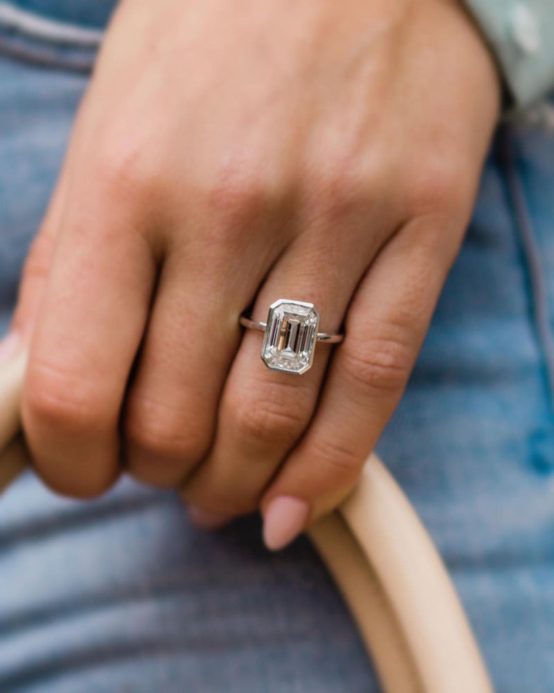 4.6 Carats Center Emerald Cut Natural Diamond 14K Gold Ring