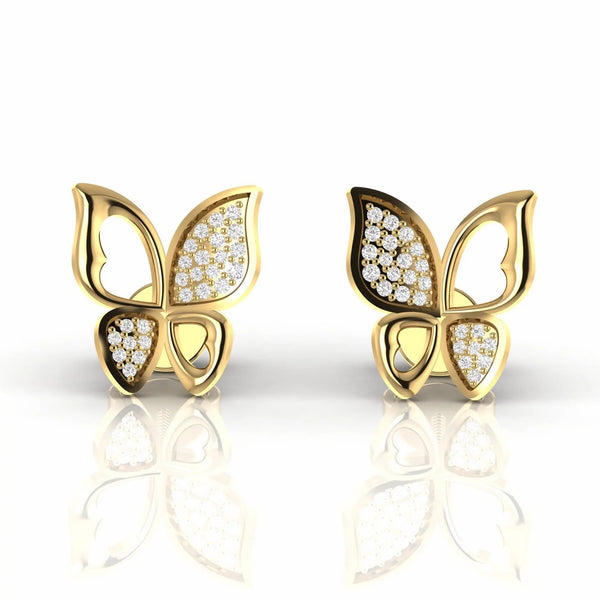 0.22 Carat Round Natural Diamond Butterfly Stud Earrings