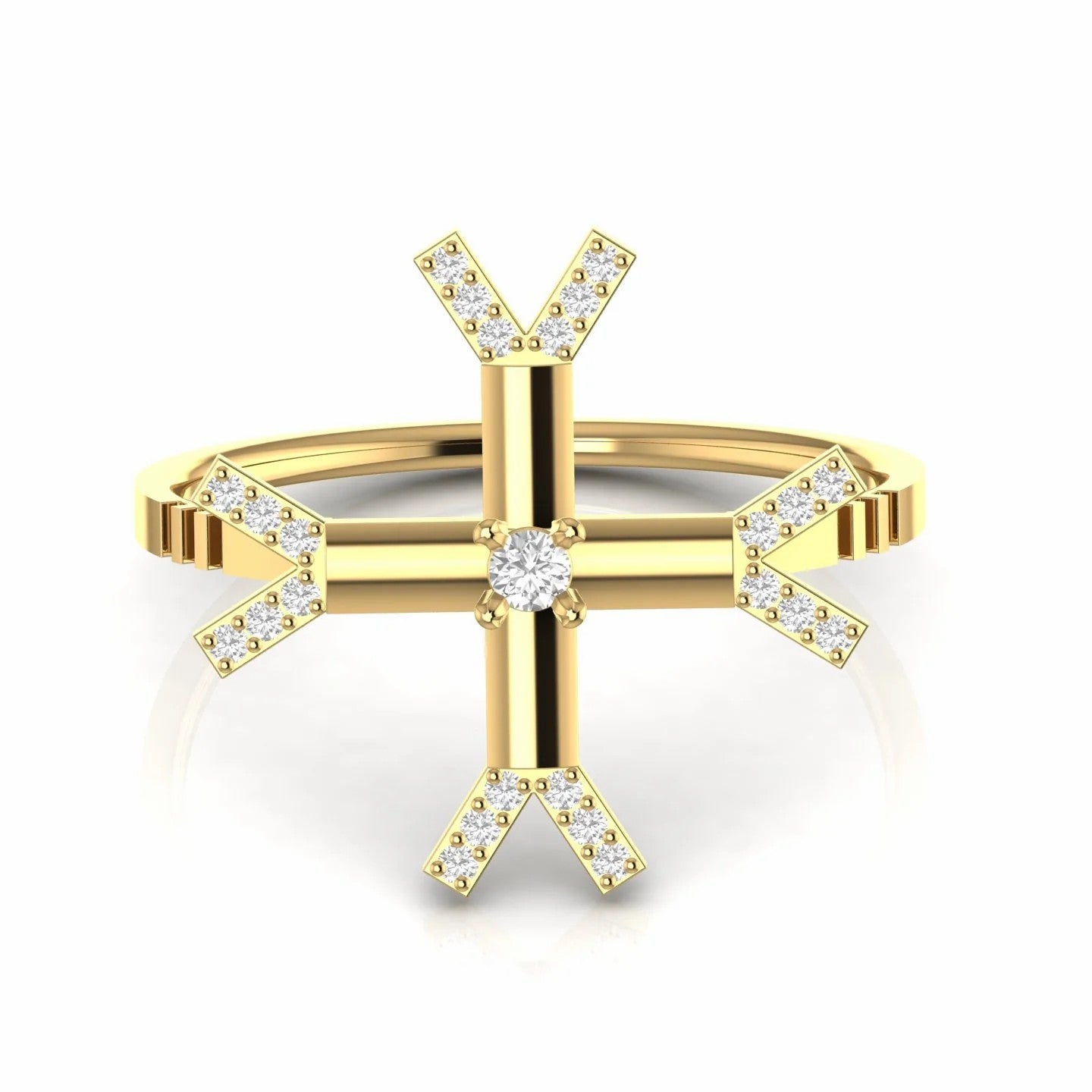 0.15 Carat Cross Round Natural Diamond Symbolic Ring