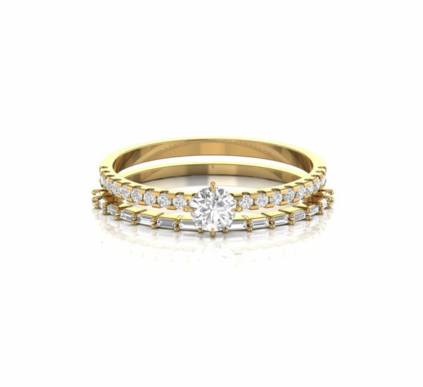 0.72 Carat Baguette and Round Natural Diamond Engagement Ring Set