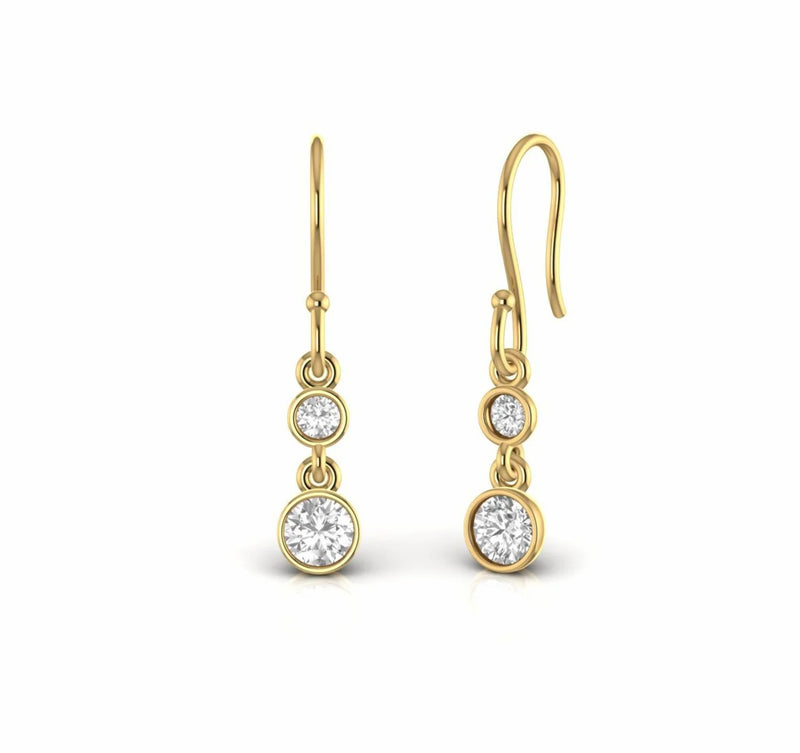 0.58 Carat Natural Diamond Bezel Set Dangling Earrings