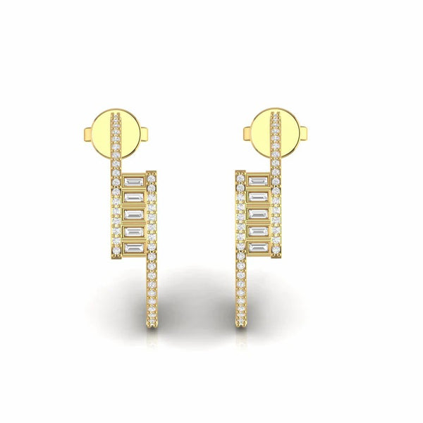 Baguette and Round Natural Diamond Open Classic Huggie Earrings