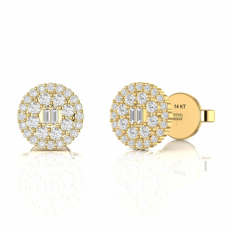 0.42 Carat Baguette and Round Natural Diamond Stud Earrings