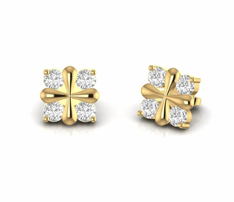 1.27 Carat Round Natural Diamond Floral Stud Earrings