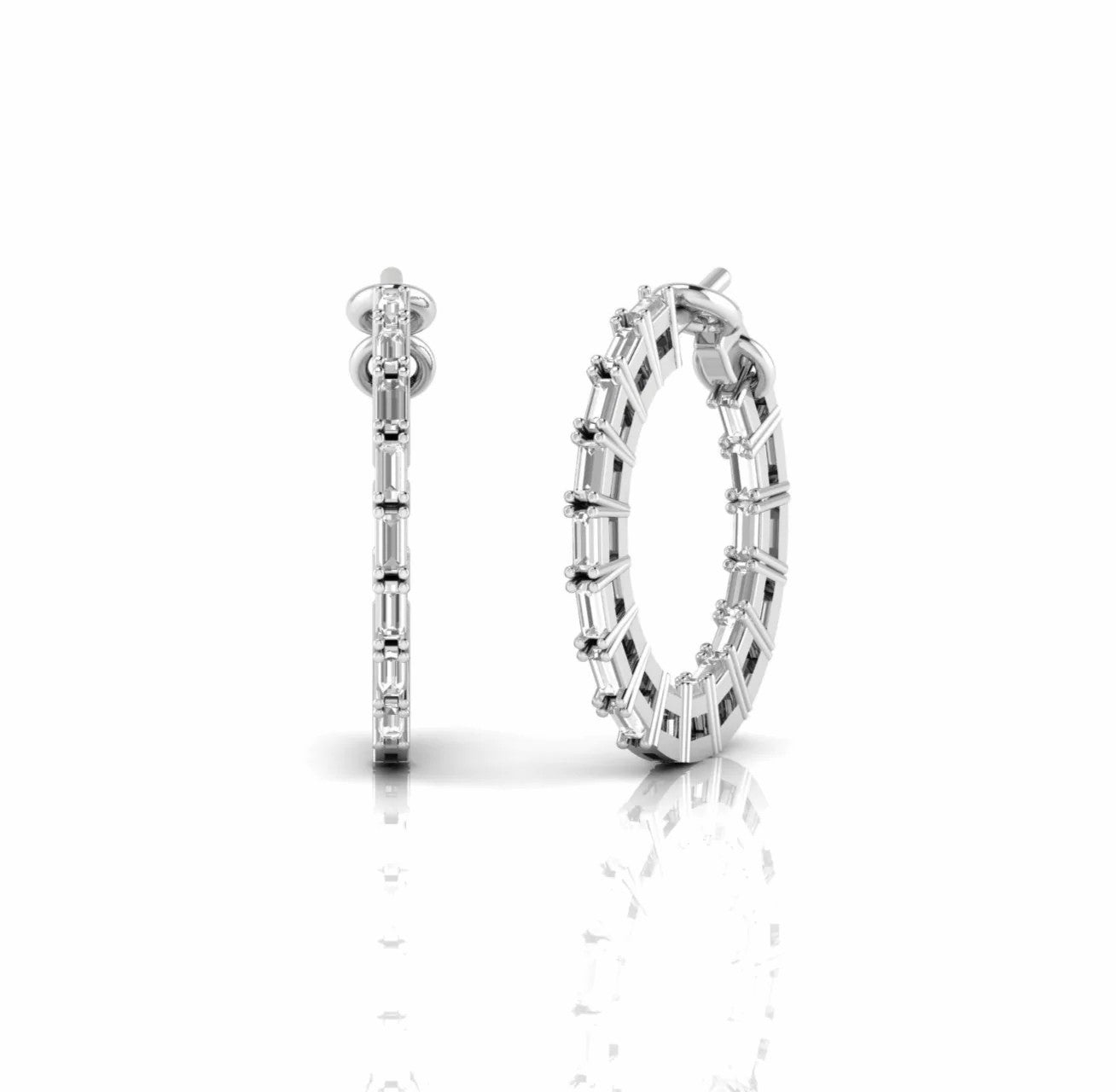 0.64 Carat Baguette Inside Outside Natural Diamond Earrings