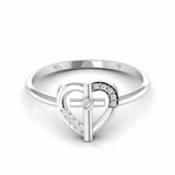 Cross Religious Round Natural Diamond Heart Engagement Ring