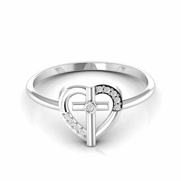 Cross Religious Round Natural Diamond Heart Engagement Ring