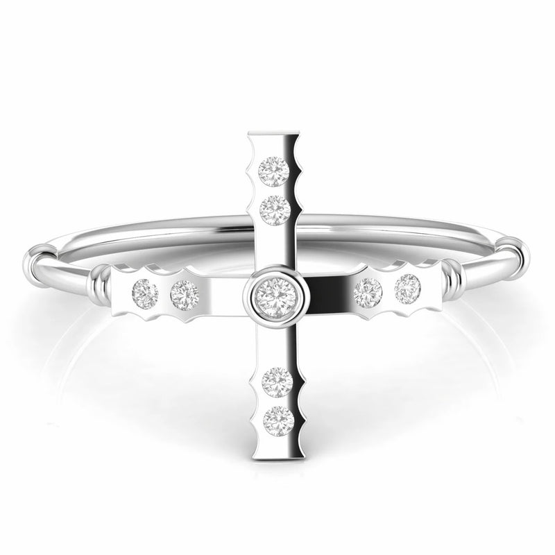 Round Natural Diamond Cross Religious Symbolic Ring