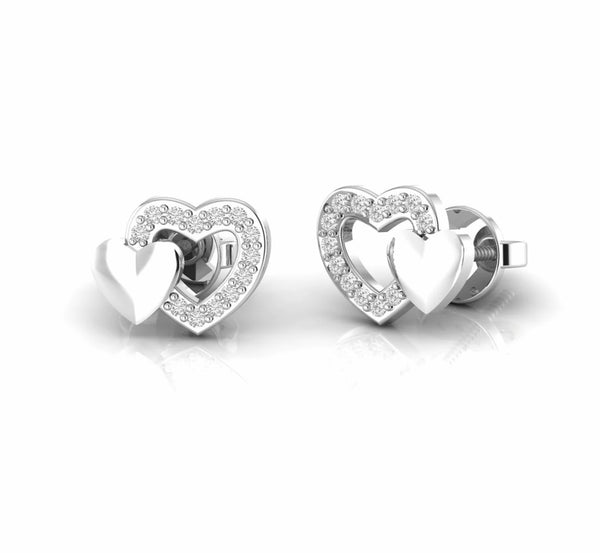 Double Heart Natural Diamond Minimalist Stud Earrings