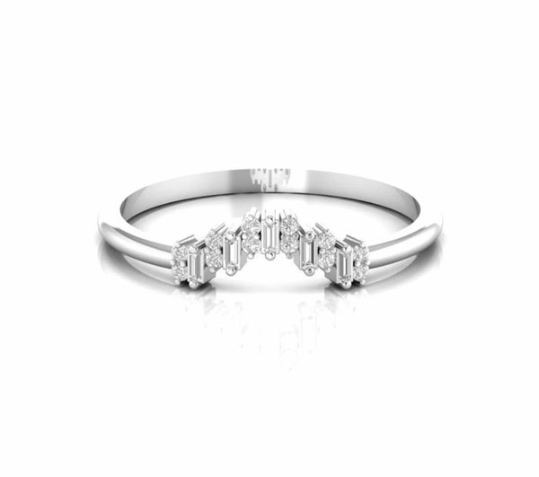 0.16 Carat Baguette and Round Natural Diamond Curved Ring