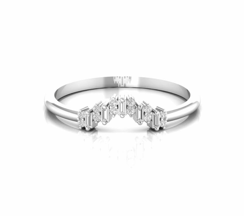 0.16 Carat Baguette and Round Natural Diamond Curved Ring