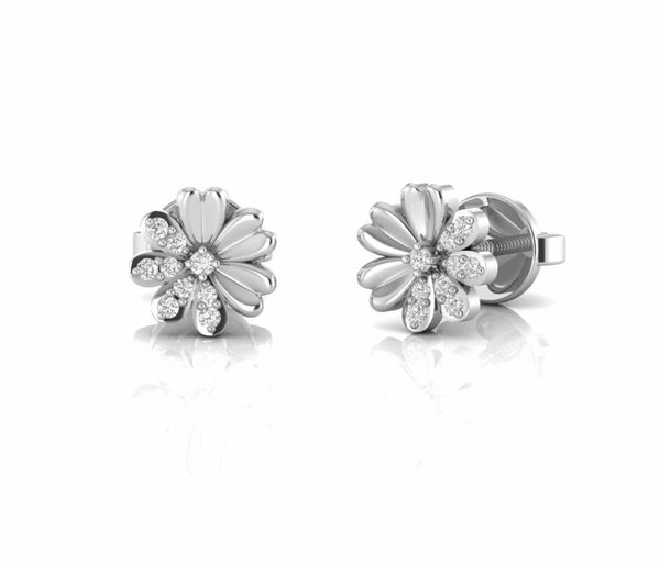 Round Natural Diamond Dainty Floral Stud Earrings