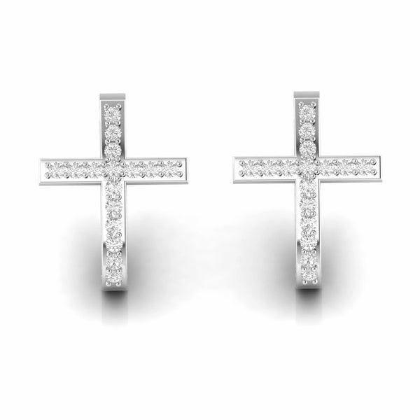 0.57 Carat Cross Religions Natural Diamond Huggie Earrings