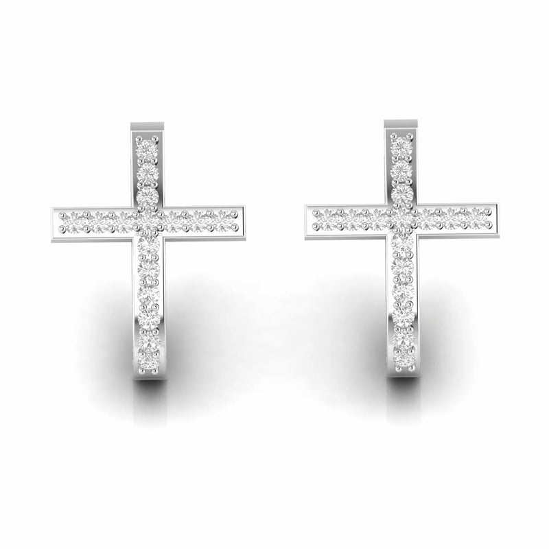 0.57 Carat Cross Religions Natural Diamond Huggie Earrings