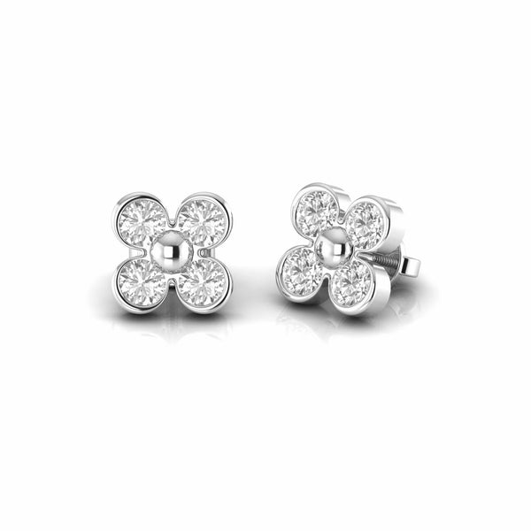 1.27 Carat Bezel Set Natural Diamond Stud Floral Earrings