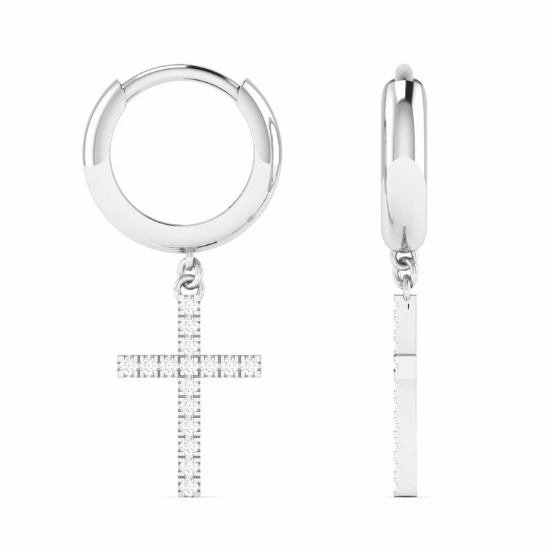 0.22 Carat Round Natural Diamond Cross Dangling Earrings