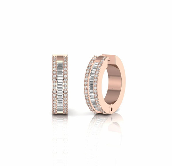 Baguette and Round Natural Diamond Huggie Earrings