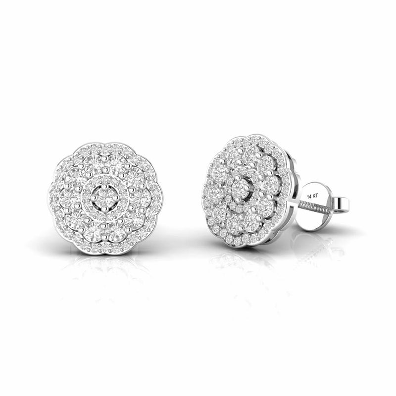 1.15 Carat Natural Diamond Designer Flower Trippel Halo Stud Earrings