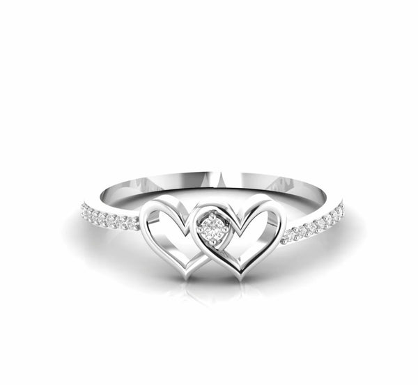 Double Heart Round Natural Diamond Minimalist Wedding Ring