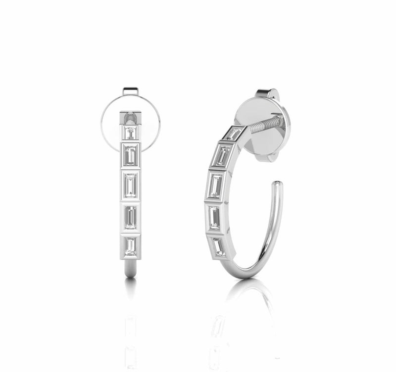 0.20 Carat Baguette Natural Diamond Open Huggie Earrings