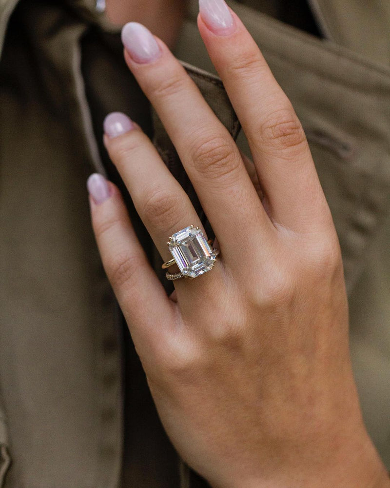 11.5 Carats Center Emerald Cut Natural Diamond 14K Gold Ring