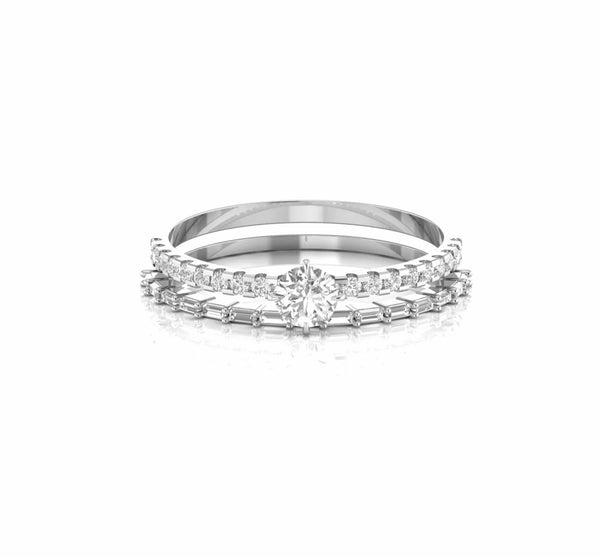 0.72 Carat Baguette and Round Natural Diamond Engagement Ring Set