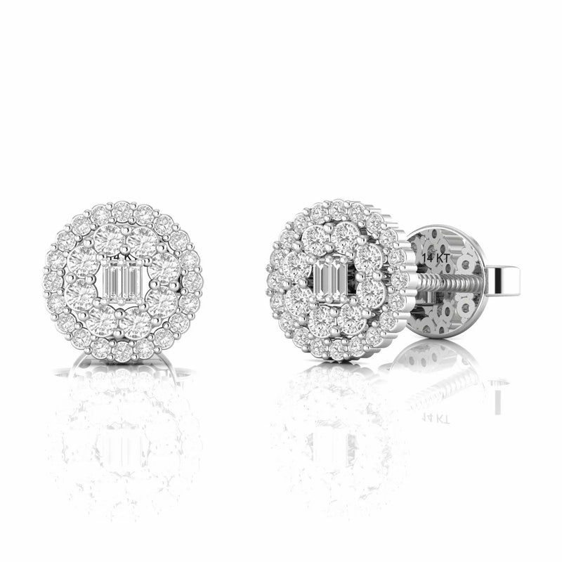 0.42 Carat Baguette and Round Natural Diamond Stud Earrings