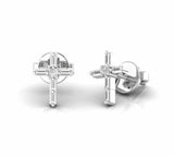 Baguette and Round Natural Diamond Cross Stud Earrings