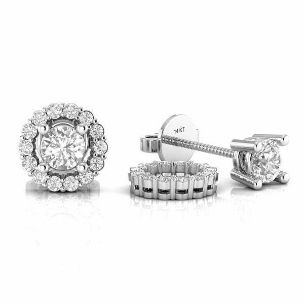 0.72 Carat Halo Natural Diamond Stud Jacket Earrings