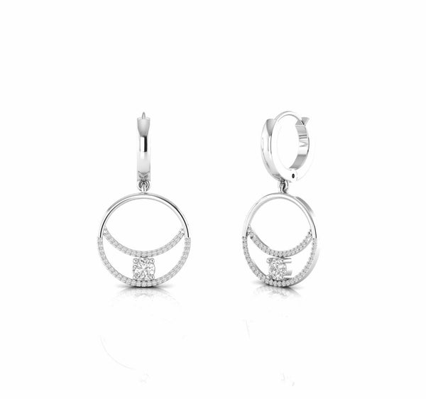 0.84 Carat Round Natural Diamond Dangling Earrings