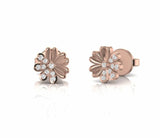 Round Natural Diamond Dainty Floral Stud Earrings