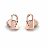 Round Natural Diamond Lock Style Stud Earrings