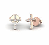 Baguette and Round Natural Diamond Cross Stud Earrings